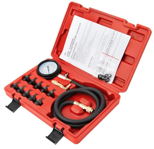 LLNDEI Oil Pressure Gauge Tester Kit, 0-140 PSI Engine Cylinder Diagnostic Tester Tool Set with Quick Couplers Adapter for ATVs Cars Trucks