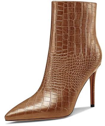 HEUIVZAR Donna Alto High Spillo Tacco Heel Chiusa a Punta Dress Stivaletti Classico Slip-on Cerniera Ballo da Matrimonio Stivali 10 CM Heels Marrone 38 EU