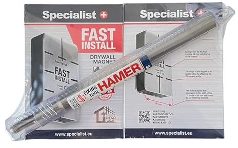 Specialist+ 2 Stück FAST INSTALL-Gipsmagnet und HAMER-Steckertreiber für die Installation von Metallrahmen im Trockenbau I Hilfsmittelset für Befestigung des CD-Trägerprofils Decken und Wänden