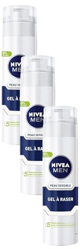 NIVEA MEN Peau Sensible Gel à Raser (1 x 200 ml), crème de rasage enrichie en camomille et en hamamélis, soin rasage 0% alcool pour homme à la peau sensible (Lot de 3)