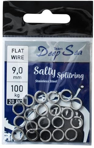Team Deep Sea Salty Splitring Stainless Steel - Hohe Tragkraft - Verwindungsfrei - Ideal für Norwegen Angeln (9mm - 100kg - 20Stück)