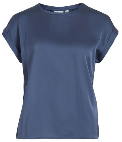 Vila Variety S/S Satin Top - Noos, Bijou Blue, 12 UK