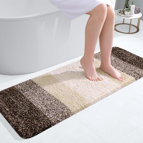 Homaxy Weich Badezimmerteppich 40x120 cm, rutschfest waschbar Badematte Flauschige Hochflor Badteppich Mikrofaser Saugfähig Badvorleger Duschvorleger (Braun)