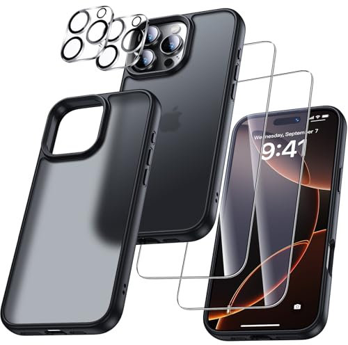 UniqueMe für iPhone 16 Pro Max Hülle - Handyhülle für iPhone 16 Pro Max Case, 5 in 1 Set Rundumschutz Schutzhülle Cover,1 Handyhülle & 2 Schutzfolie & 2 Kameraschutz - Schwarz