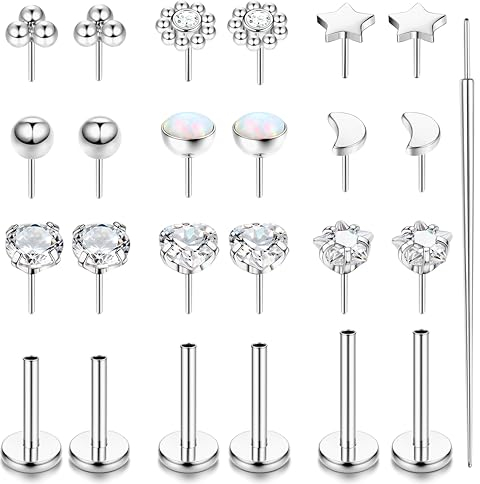 Adramata Helix Nasenpiercing Stecker - Chirurgenstahl Gewindeloses Einstecken Lippenpiercing Labret Set - Medusa CZ Nasenstecker Ohr Conch Tragus Gold/Silber