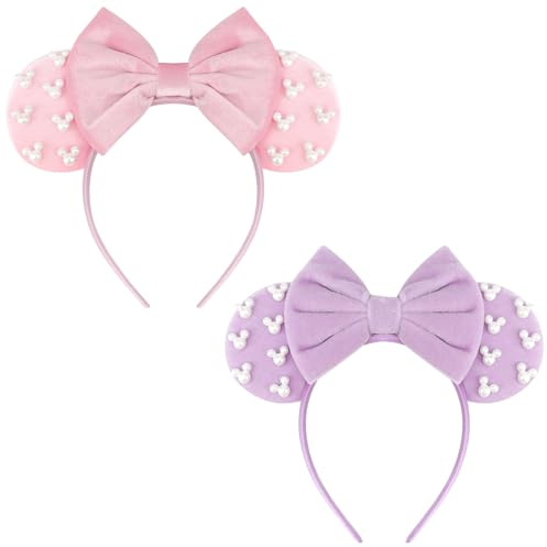 DRESHOW Mouse Ears Bow Headbands Pearl Mickey Mouse Hairband Party Decoration Cosplay Costume for Adults