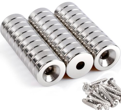 Keukenket 30 Stück Extra Stark 10x3mm Neodym Magnete mit Loch, Schrauben, Senkungsdurchmesser 3mm, Rund, Silber, Magnet für Magnettafel, Küchenschrank, Pinnwand, Magnetboard, Küche, Büro
