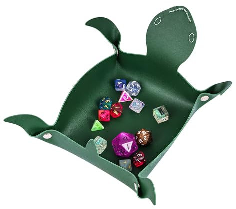 Cusdie Dice Tray Folding Animal Dice Tray Leather Dice Holder for DND Dice Game Table Games (Dark Green Turtle)