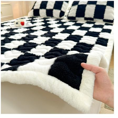 CZADMXP Matratzenschoner Weich Plüsch Matratzenauflage Gesteppte Matratzen Topper Schutz rutschfest Matratzenschutz Mit Elastisch Eckbändern (Schwarz,90x200cm)