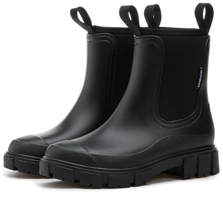 SmoothPace Gummistiefel Damen Gefüttert Wasserdicht Gummistiefeletten Halbhohe Chelsea Boots Rutschsicher Abriebfest Atmungsaktiv Regenschuhe Komfort Gartenschuhe Schlupfstiefel Black 39EU