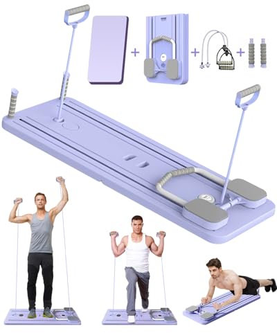 Giabuao Faltbares Multifunktions-Pilates- und Bauchmuskeltrainingsgerät mit Bauch-Roller,Pilates Board Ellenbogenstütze, automatischem Rückprall und Spannseil für Heim-Fitness-Studio