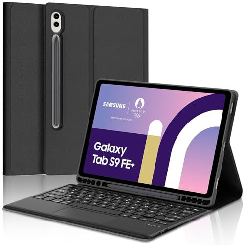 IVEOPPE Coque Clavier pour Samsung Galaxy Tab S9 FE+/Tab S9+ Plus 12.4 2023 avec Touchpad, AZERTY Français Clavier Détachable Bluetooth pour Samsung Tab S9 FE+/S9 Plus 12.4, Noir