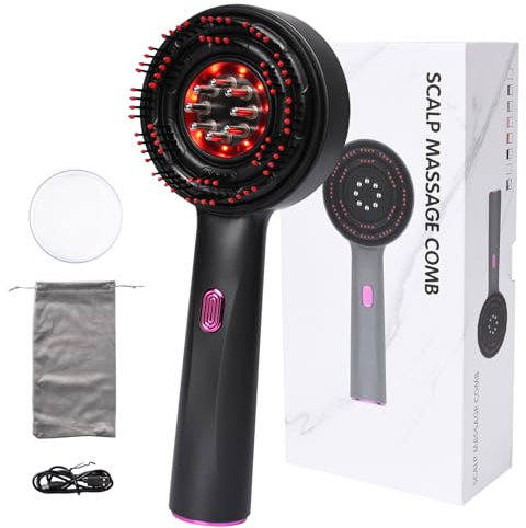 Pumwoy Kopfhaut Massagebürste Elektrisch, Rotlicht-Haarmassagegerät 2-in-1 Kopfmassagegerät, Elektrisches Kopfhaut Massagebürste für Kopfhautpflege und Haaröl Applikator, Kopfmassagegerät Elektrisch