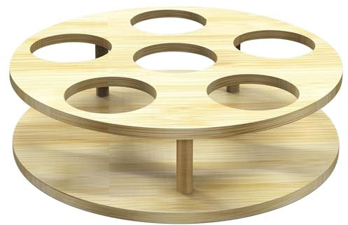 Tumbler Organizer, 6 Slot Wooden Bottle Display Stand, Non Slip Rotating Turntable Rack for 40oz Tumblers, Space-Saving Storage for Pantry, Cupboard, and Living Room