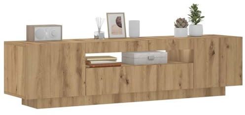 HOMTAKIE Meuble TV avec lumières LED chêne Artisanal Bois d'ingénierie