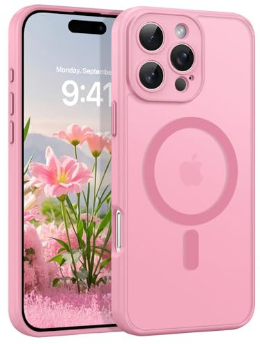 YINLAI Coque pour iPhone 16 Pro Max, Magnétique Compatible avec MagSafe, Etui Translucide Mat Arrière Housse Fine Protection Caméra Antichoc Anti-Rayures Case pour iPhone 16 Pro Max 6.9, Rose