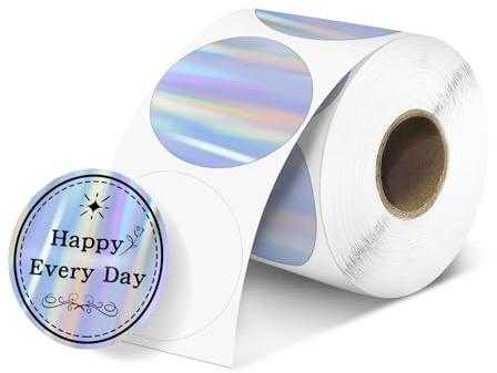 Vretti 50x50mm Runde Laser-Etikettenaufkleber, Selbstklebend Thermo Etiketten, Holographic Etikett,Holographische Etiketten für Büro Logo Design QR Versand (400Etiketten/Rolle)