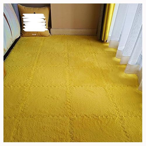 YMXBHN 7 Pcs 30X30cm Plush Interlocking Carpet Tiles Square Jigsaw Puzzle Play Mat Thick Foam Flooring for Kids Soft Playroom Rug,yellow