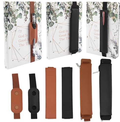 Fiacvrs 6PCS Pen Holder for Notebook, Adjustable Elastic Band Pen Holder, PU Leather Pencil Holder, Pens Sleeve Pouch, for Journals Notebooks Books Planners Rigid Tablet Gift, Detachable