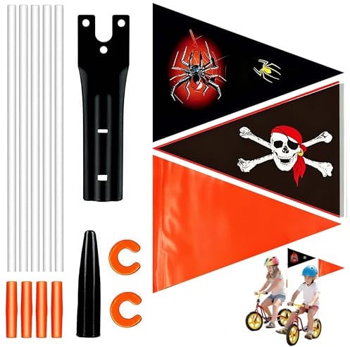 HuaCommerce 3 Stück Fahrradfahne – Auffälliges Sicherheitszubehör & Deko für Fahrräder mit Verstellbarer Wimpelstange, geeignet für Kinderfahrradausstattung （Spinnen Design）
