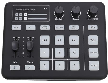 Asixxsix Gaming -Audio -Mixer, Bluetooth Live Sound Card mit Soundeffekten und RGB Light, Typ -C -Audio -Schnittstelle für Live -Streaming -Podcasting Gaming Studio Equipment