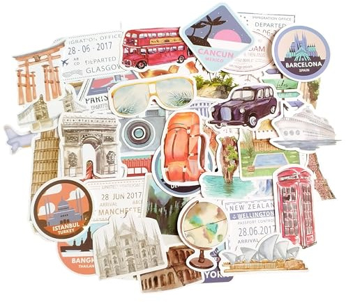 Set Reise Sticker Passstempel Sticker Welt Monumente Vinyl Koffer Aufkleber Tagebuch Notizbuch Scrapbook Laptop Wasserflasche Dekoration Kreative Kinder Erwachsene Basteln