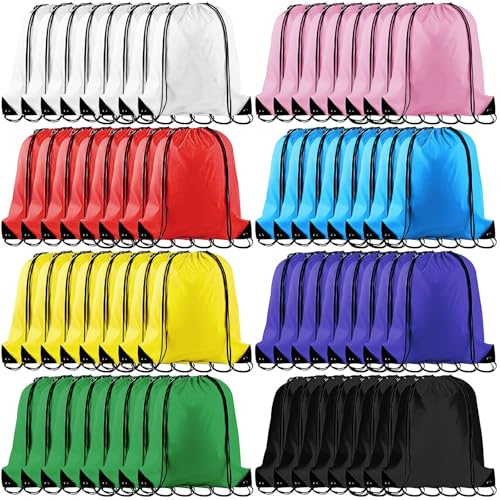 ASMIZ Lot de 64 Sacs à Cordon de Sport, Sacs à Dos à Cordon Imperméable pour Enfants, Ados et Adultes – Sacs de Gym Polyvalents pour École, Voyage, Fitness, Camping, Fête (8 Couleurs)