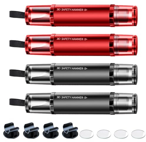 VEGCOO 4 Pcs Car Window Breaker Seatbelt Cutter 2-in-1, Safety Hammer for Car with 4 Holders 4 Test Glass for Emergency Escape