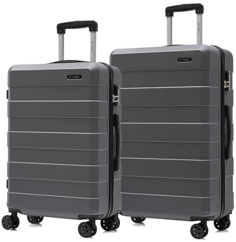 YONSLY Trolley Reisekoffer Suitcase Set, Rollkoffer Handgepäck, Kofferset, Gepäckset Hartschalenreisekoffer mit 4 Rollen 360°, Zahlenschloss, Weicher Gummigriff (2er Set, L&XL, Grau)