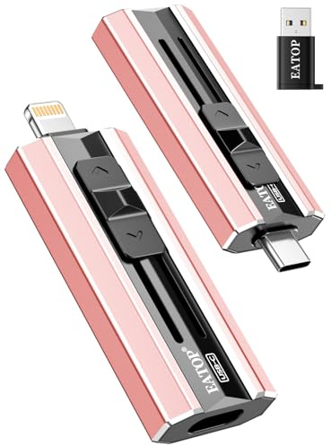 EATOP Chiavetta USB portatile da 256 GB, con doppia interfaccia, non richiede app, per iPhone, iPad, Android, PC e Mac, per archiviare facilmente foto, video e file (rosa chiaro)