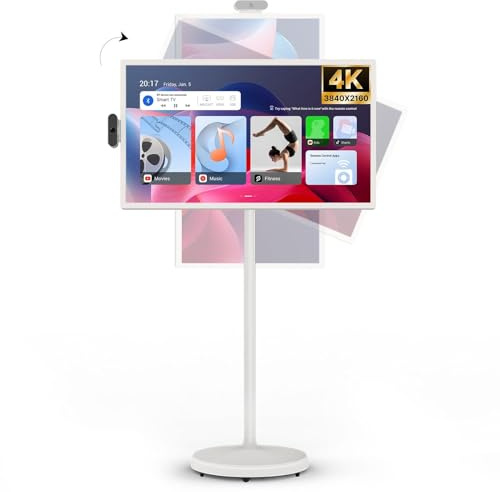 4K da 32 pollici Monitor portatile,(1920x1080)display intelligente rotante, touchscreen, sistema operativo Android, batteria integrata, rotazione completa di 360 gradi, telecomando vocale(4+64G,24IN)