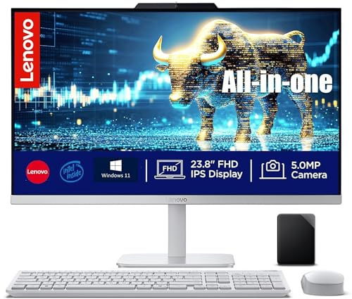 Lenovo Desktop tutto in uno da 61 cm | 32 GB di RAM | 1,5 TB di memoria (SSD da 1 TB a bordo e 512 GB esterni) | CPU Intel ultraveloce a 4 core | Display Full HD | Wi-Fi 6| Windows 11 | KB e mouse