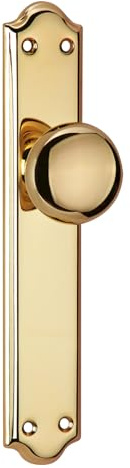 TiendaManilla Manillón Fijo de Zamak con Pomo y Placa Curva para Puertas de Interior y Entrada, Acabado Dorado Brillo, Modelo 1108, Herraje de 245x47mm
