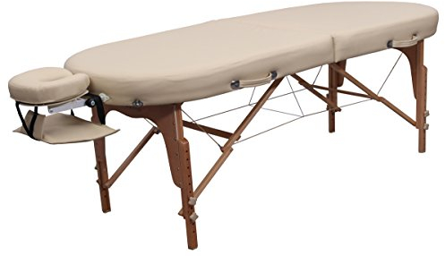 Zen Basic Oval Massageliege klappbar & Mobile Massagetisch aus Holz, stabile Massagebett - Massagebank höhenverstelbar, Tattoo & Kosmetikliege - Behandlungsliege mit Kopfteil, Armstütze & Tasche