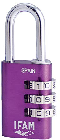IFAM - Lucchetto a Combinazione Col Combi, 30 mm, Colore Viola, Massima Sicurezza, Ideale per Valigie e Armadietti della Palestra o della Scuola, con Chiave e Più di 1.000 Combinazioni, Leggero