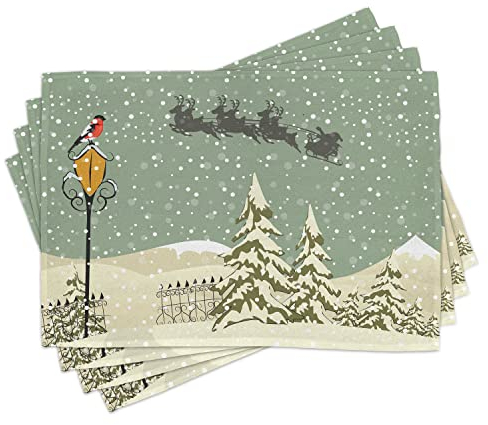 ABAKUHAUS Weihnachten Platzmatten, Weihnachtsmann-Ren, Waschbare Stoff Esszimmer Küche Tischdekorations Digitaldruck, Rot Grau