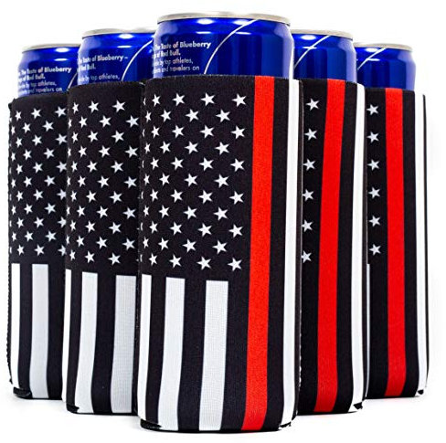 QualityPerfection Slim Can Cooler Sleeves - Beer Skinny 12 oz Neoprene Coolie -Perfect 4 Michelob Ultra,Spiked Seltzer,Truly,White Claw - Gift For Reunion,Graduation,Retirement(6,Firefighter)