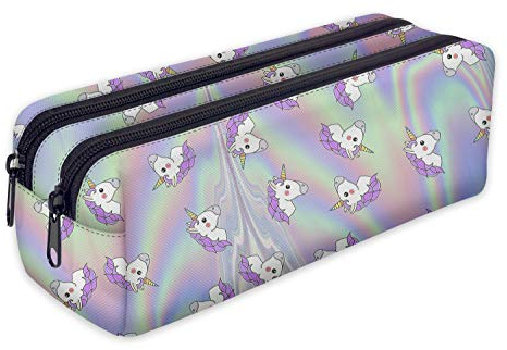 Mäppchen Federtasche Schlamperbox Federmäppchen Schüleretui Stiftemappe mit Zwei Reißverschlüssen Einhorn Hollo [107]