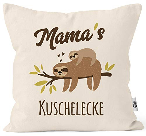 MoonWorks® Kissen-Bezug eigener Name Mama´s/Papa´s/Oma´s/Opas´s/Kuschelecke Faultier personalisierbare Mama Natur Unisize
