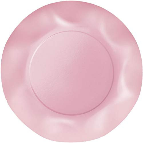 Zeus Party Piatti Piani Carta Plastificata Tinta Unita con Bordi Ondulati 25cm (Rosa)