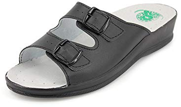 JOMIX Ciabatte Donna Estive Ortopediche Aperte con Zeppa Pantofole Comode Anatomiche da Casa o Mare Made in Italy ITD1474 Nero 36