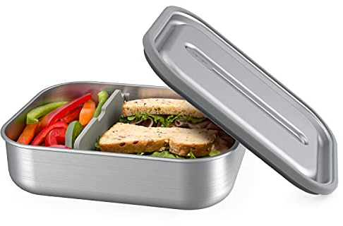 Bentgo MicroSteel Leak-Proof Lunch Box, Microwave-Safe and Oven-Safe Bento Container with Removable Divider, Airtight Lid, Stainless Steel, 5-Cup Capacity, BPA-Free (Stainless Steel)