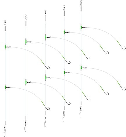 Luroad 5 Stück Angelhaken für Meeresangeln, Flapper-Rigs für Meeresangeln, Strandwerfen, Uferfischen, Flunder, Whiting, Barsch, Scholle (C. 5 Stück - 2 Haken - Größe 1 – 52cm)