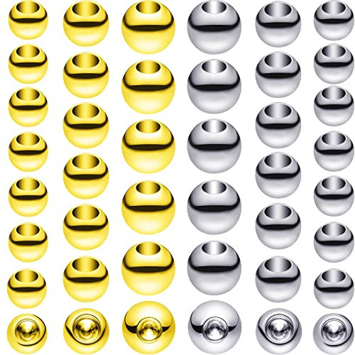 Canlierr 120 Pieces Memory Wire End Caps 3mm 4mm 5mm Stainless Steel Cord End Caps Half Drilled Beads Ball End Jewelry End Cap for Earrings Necklace Bracelet Jewelry Making DIY Crafts (Gold, Silver)