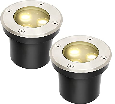 Einfeben 2 Stück LED Bodenstrahler, 3W Runde Bodeneinbaustrahler Befahrbar, IP67 Wasserdicht Warmweiß Bodenleuchte für Außen Gartenbeleuchtung und Gehwegbeleuchtung