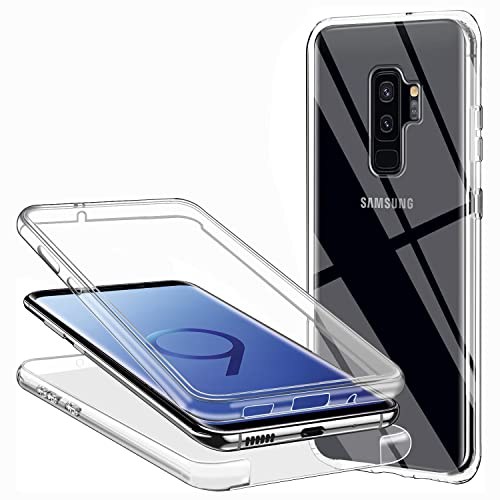ZYIMOU Hülle für Samsung Galaxy S9 Plus Handyhülle 360 Grad, Transparent Full Schutz Kratzfest Dünn Durchsichtige Case Silikon Schutzhülle, Hart PC Zurück + Weich TPU Vorderseite