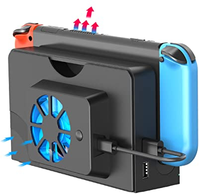 ElecGear External Cooling Fan for OLED Switch, 3 Speed Option Heat Dissipation Replacement Back Cover for Nintendo Switch New Dock HEG-007, USB Powered Cooler with LED Lighting (Black), (TNS-1136)