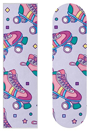 Pink Skates Stras Cubes Dots Lila Hintergrund 2 Stück Skateboard Griffband Bogen Schleifpapier Longboard Aufkleber Roller Deck Sandpapier
