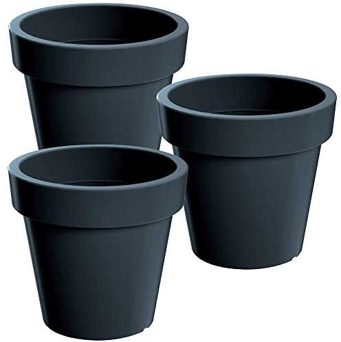 WELLHOME 3 x Blumentopf aus Kunststoff Lofly in Anthrazit, 29,3 x 29,3 x 27,1 cm
