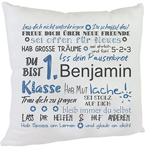 Kilala personalisiertes Kissen Geschenk zur Einschulung mit Namen des Erstklässlers Einschulungsgeschenk für Mädchen und Jungen (Junge mit Namen)